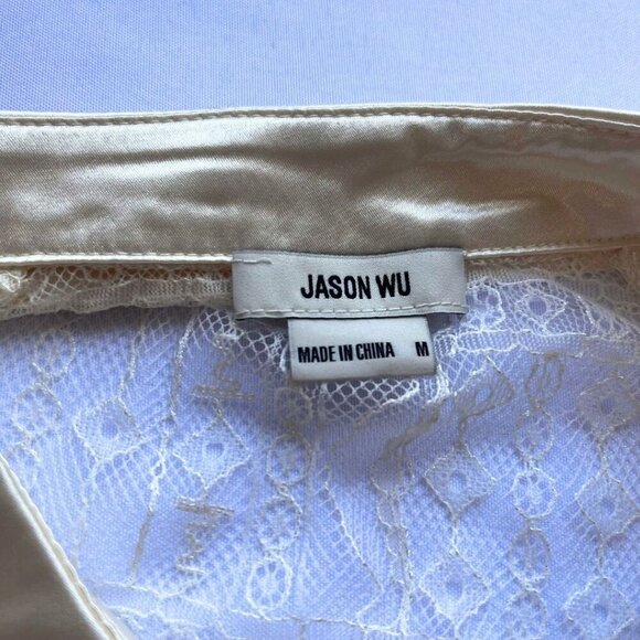 NWT JASON WU CREAM SEETHROUGH LACE SATIN BUTTON DOWN TUNIC - Picture 15 of 16